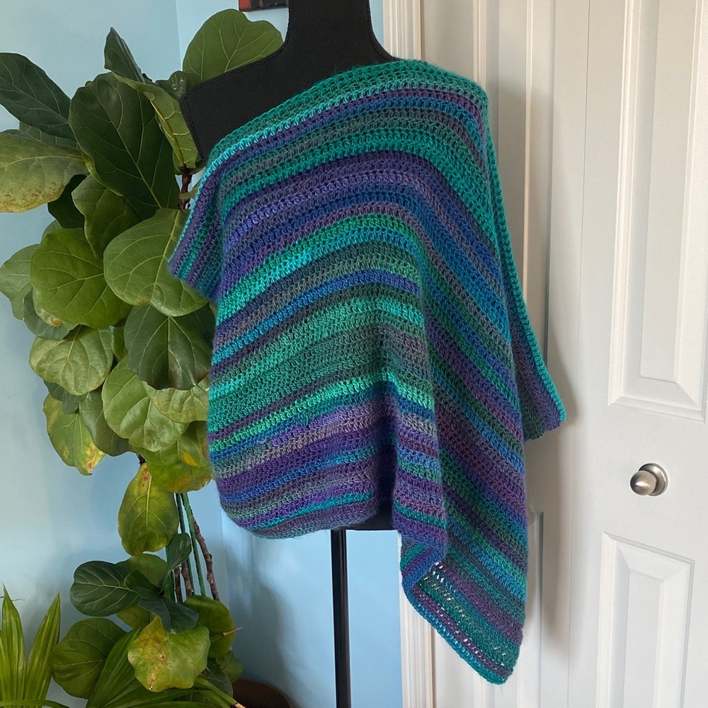 Super Cool Rare Multicolor Hand Knit Striped Sweater Poncho One Size Fits Most